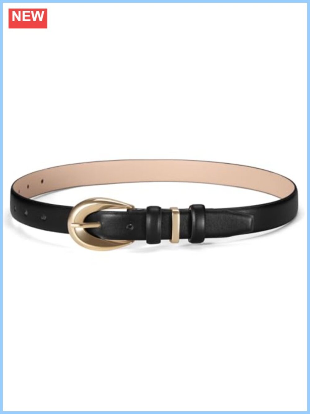 Women's Skinny Faux Leather Waist Belt with Gold Buckle Gift Box